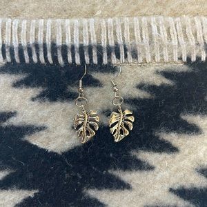Monstera Botanical Leaf Silver Tone Charm Earrings